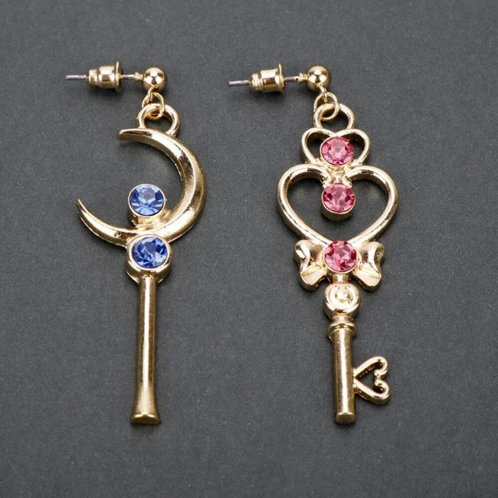 Pretty Guardian Sailor Warrior Wand Scepter Key Mismatched Cosplay Earrings